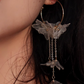 Original Fairy-style Semi-transparent Floral Tassel Cloud Earrings, Long and Exaggerated, Elegant, Vacation-Style Forest Accessories with Silver Pins