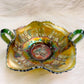 Antique Crown Crystal Butterfly Prasem Carnival Glass Bowl [with Exclusive NFT]